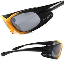 Motorcycle Riding Biker Wrap Around Black Orange Rectangle Mens Sport Suglasses