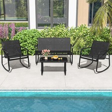 Costway Luxury 4piece Rocking Metal Garden/Patio/Poolside Furniture Set in Black
