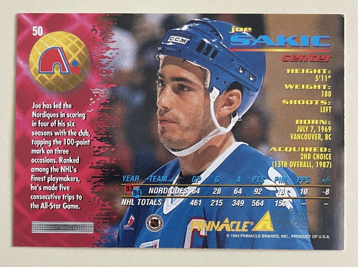1994-95 Pinnacle Hockey Artist Proof Joe Sakic #50 | eBay