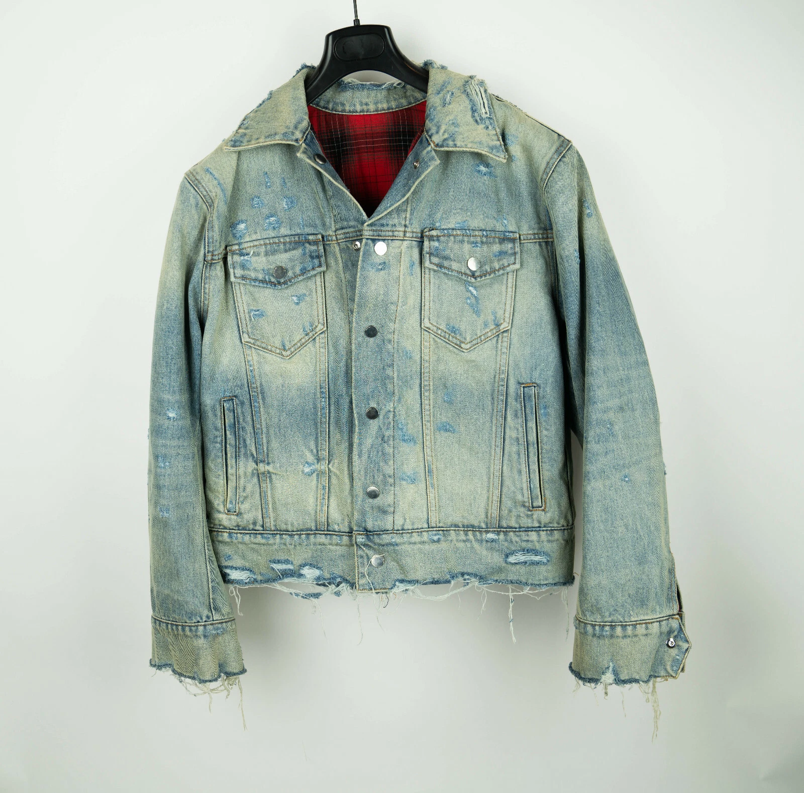 Amiri Destoryed Denim Trucker Jacket MX2 Shotgot Uomo Medium 48 Cashmere Nuovo