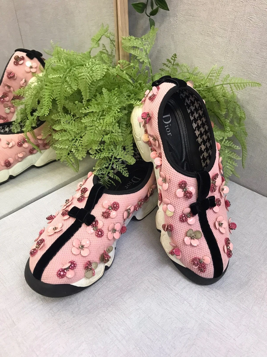 Christian Dior Fusion Pink Enamel Diamant Floral Trainer Sneakers