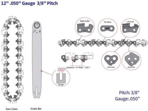 COMBINATION-PACK 12-Inch Chainsaw Bar and Chain 3/8'' LP .050 Gauge Saw Chain - Picture 2 of 14
