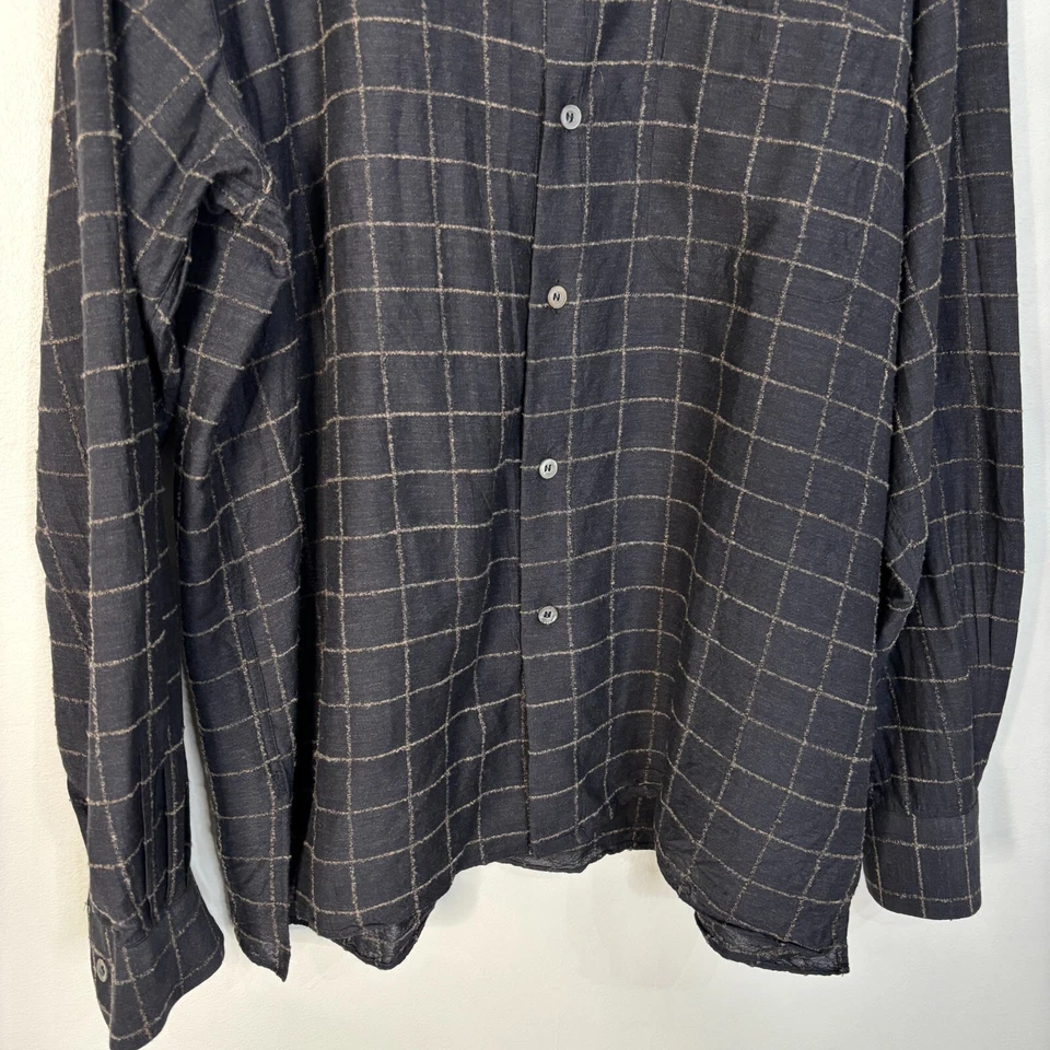 Camisa Ermenegildo Zegna XL Gris Carbón Texturizada Mezcla de Lana a Cuadros Botón Delantero Foto 4 de 4