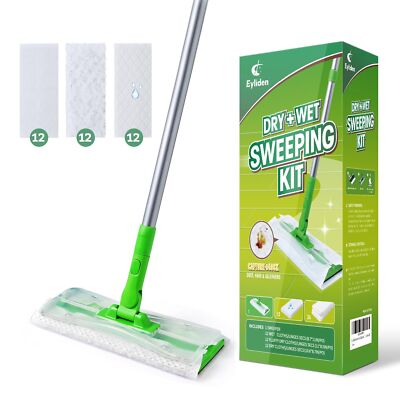 Eyliden Sweeper Mop - Lock Tight Design No Lost Pads - 36 Disposable Dry & We...