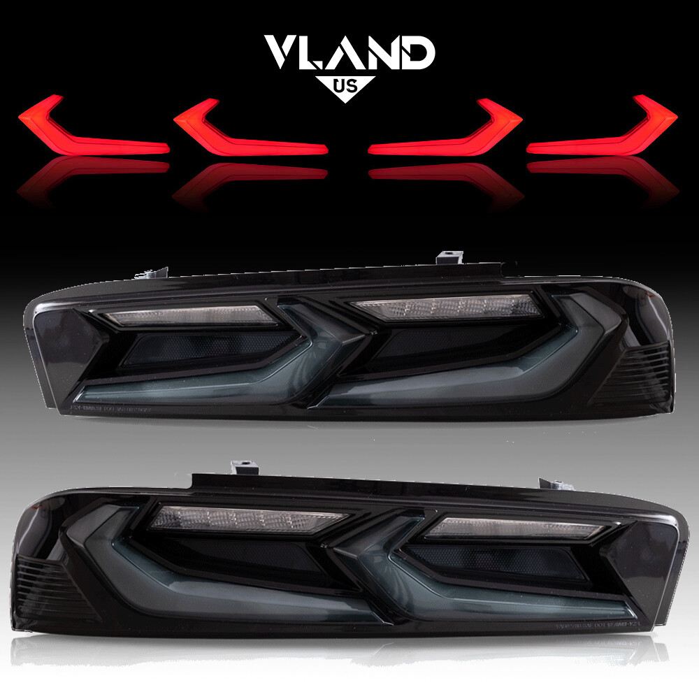 VLAND 2xSmoked LED Tail Lights For 2016-2018 Chevrolet Chevy Camaro Rear Lamps