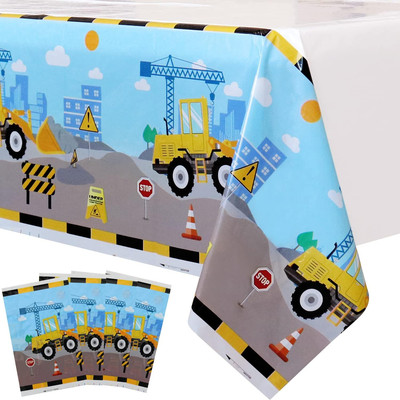 4 Pieces Construction Table Covers - 86''X 51'' Party Tablecloth Disposable Plas