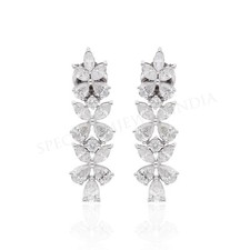 Lab Grown CVD Diamond Dangle Leaf Earrings 18k White Gold Easter Gift 4.02 Ct.