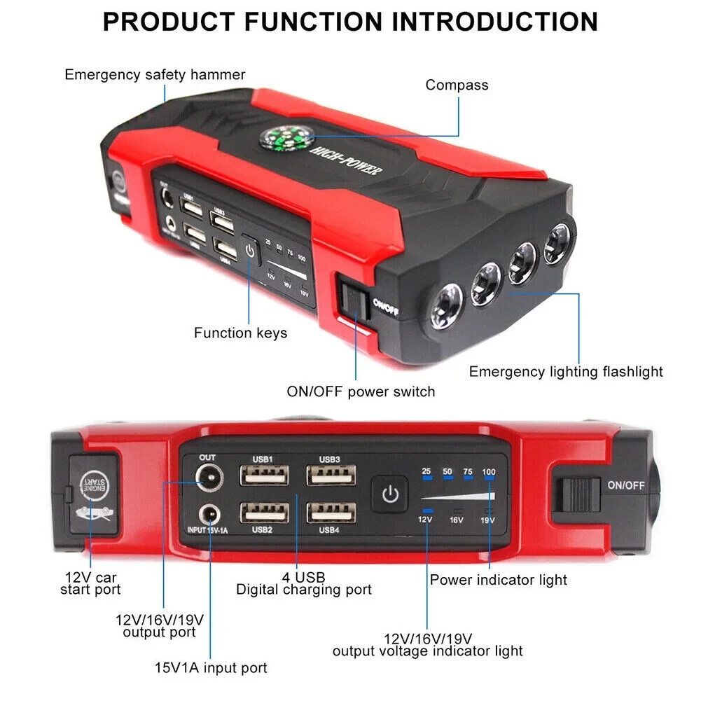 Car Jump Starter Booster Jumper Box & Portable Power Bank 99800mAh | eBay