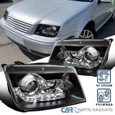 Black Fits 1999-2004 Volkswagen Jetta Led Strip Projector Headlights Leftright