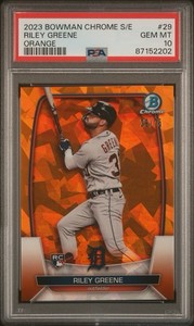 2023 Riley Greene Bowman Chrome Sapphire Edition Orange /75 RC #29 PSA 10 GEM MT