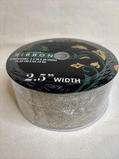 Member's Mark Premium Wired Ribbon 50 Yards, 2.5in Sheer White Gold Glitter