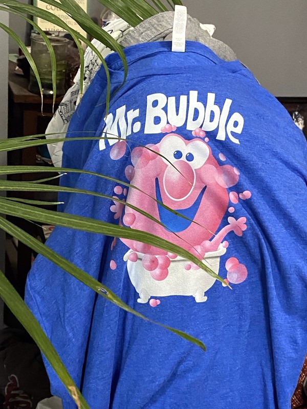 Mr. Bubble Blue Graphic Print Cartoon T-Shirt, Unisex Adults Size L Regular