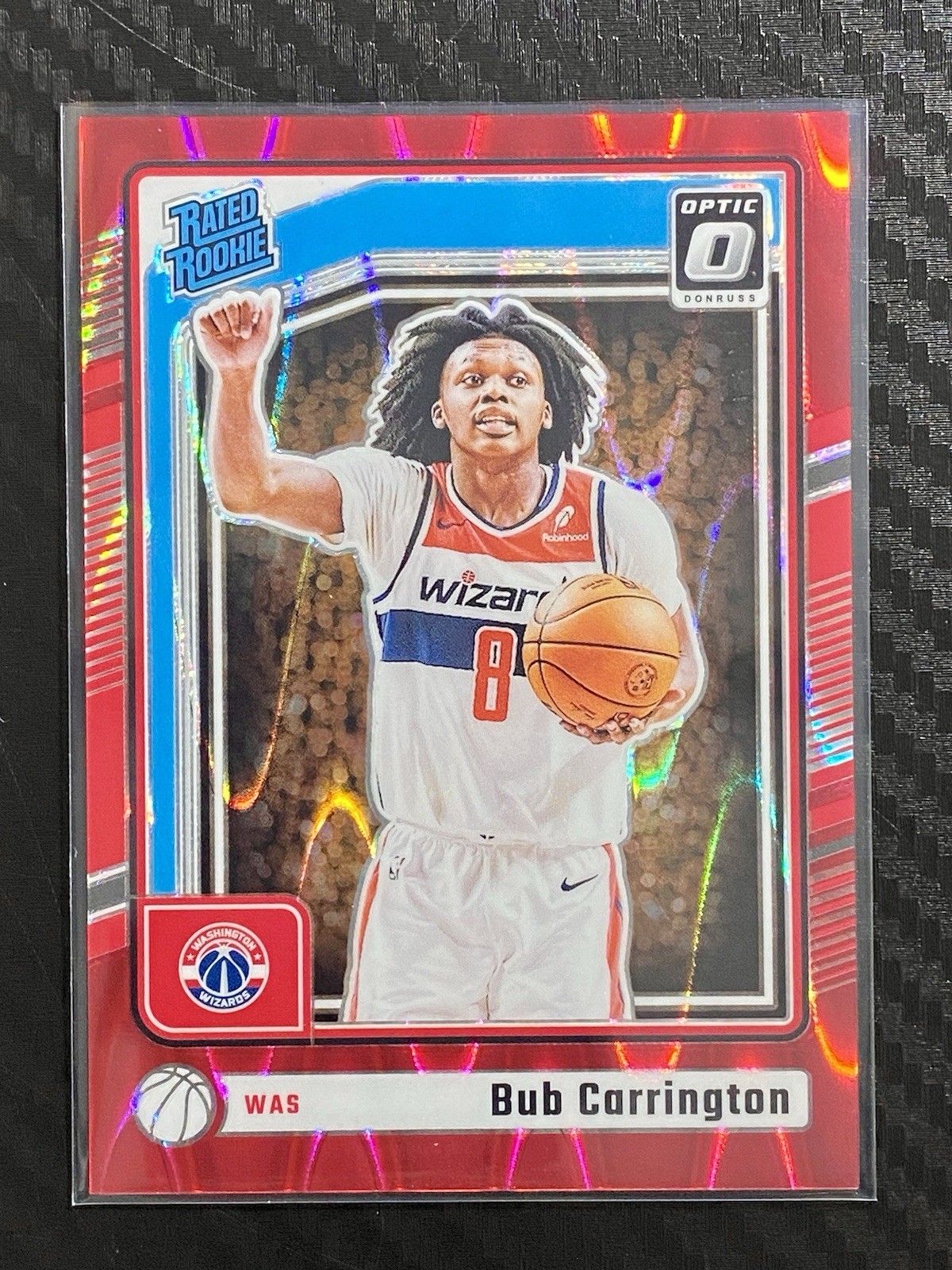 2024-25 Donruss Optic Bub Carrington #273 RC /149 Red Seismic Prizm Washington