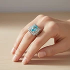 GRACEFUL NEON BLUE ZIRCON 1.40CT 925 STERLING SILVER HANDMADE FINE JEWELRY RINGS