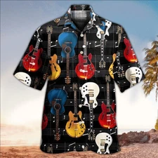 Music Guitar Bass Hawaiian Summer Beach 3D HAWAIIAN Shirt All Over Printetq4