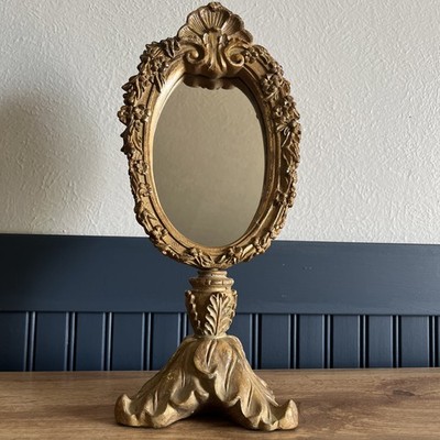 Elements Ornate Gold Resin Tabletop Mirror With Legs - Baroque Style