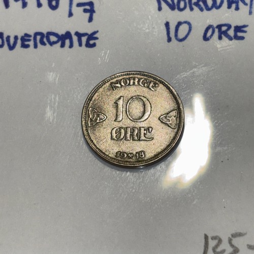NORWAY 1918/7 "10 ORE" . 400 SILVER (8' OVER 7) Overdate Choice