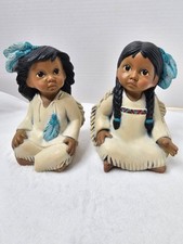 Native American Indian Girl Boy Children Figurines Hand Painted Ceramic 5"