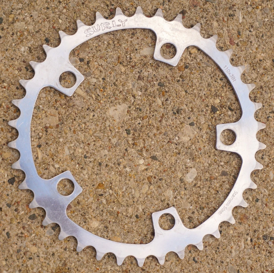 Plato Surly Acero Inoxidable 38T 110 BCD De Colección Old School BMX Fixie de Una Velocidad Foto 2 de 3