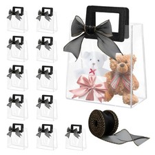 12 PCS Clear Gift Bags 10x11x6 Inch Transparent PVC Ribbon Heavy Duty Plastic
