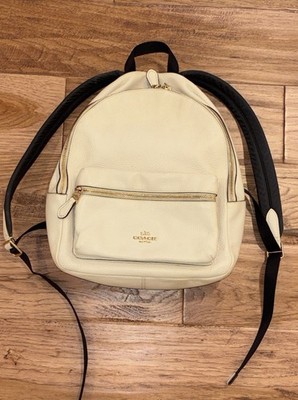 COACH Charlie Backpack Pebble Leather White Unisex Genuine Leather Bag 13x11x4