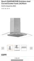 Bosch DWA94BC50B 90cm Curved Glass Chimney Cooker Hood – Stainless Steel