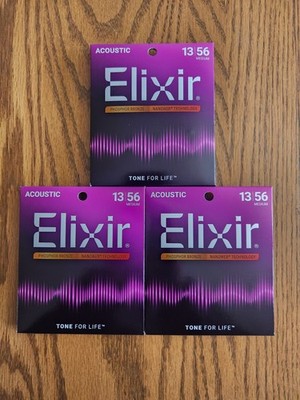 3 SETS Elixir 16102 Nanoweb Phosphor Bronze Medium Guitar Strings 13-56