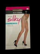 NIB Gildan Secret Silky Control Top Pantyhose - Size A - Jet Black - Sheer Toe