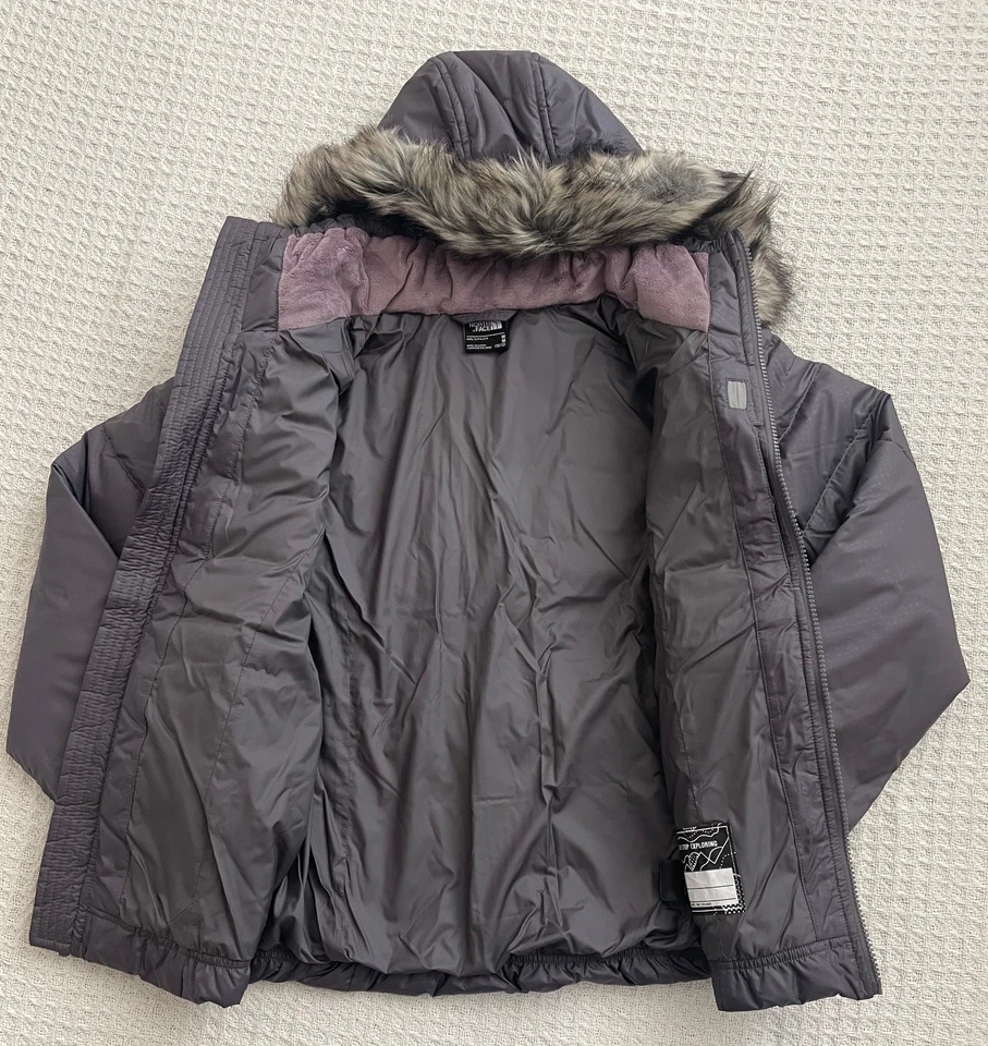 The North Face Girl Gotham 2.0 Down Puffer Jacket Hoodie Fur - Grey - M (10/12) - Image 3 of 4