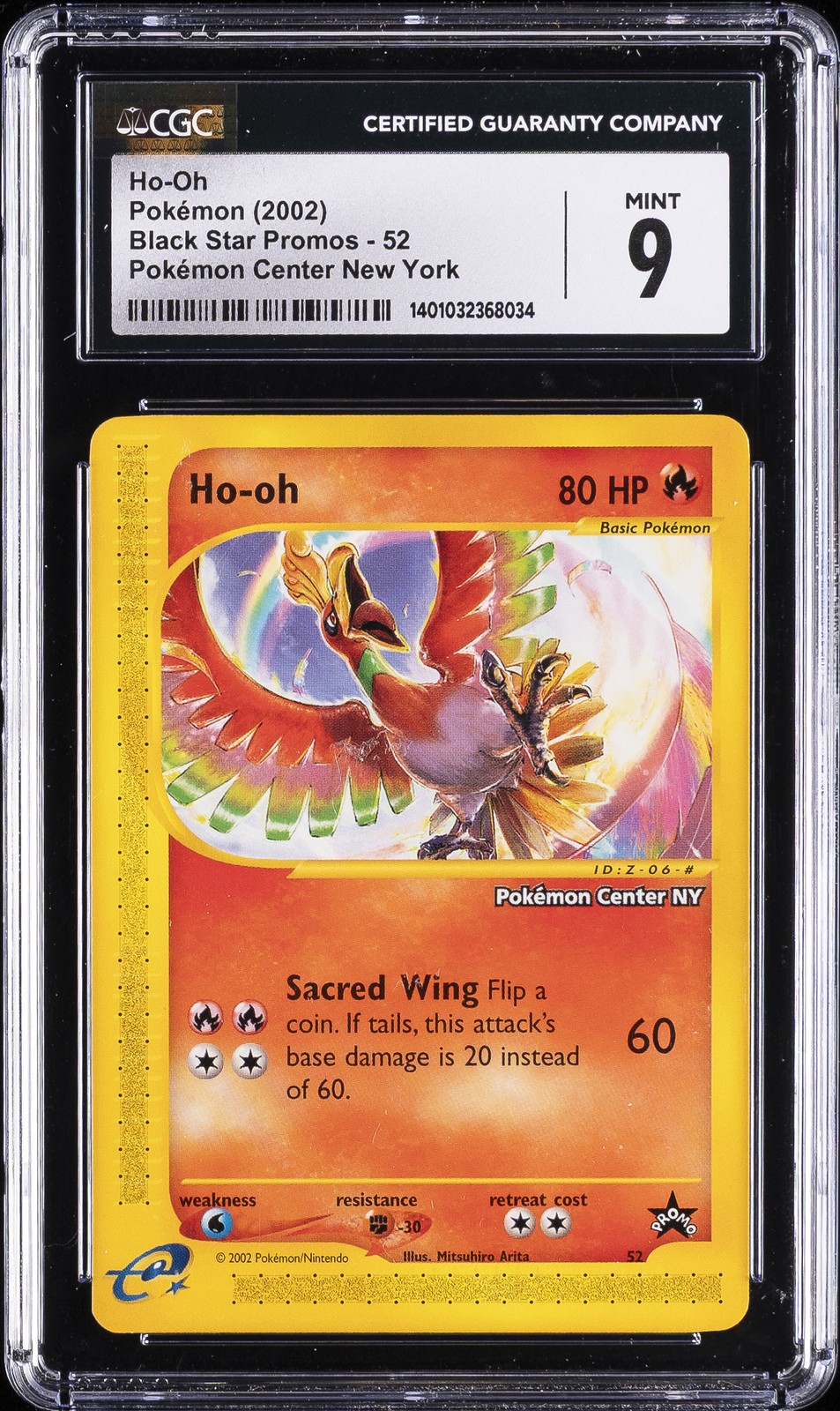 2002 POKEMON BLACK STAR PROMOS - POKEMON CENTER NEW YORK #52 HO-OH CGC 9