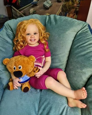 30in Reborn Baby Doll Rooted Curly Hair Painted Girl Toy Artist Handmade Toddler