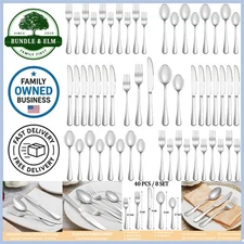 40 Piece Silverware Set Flatware Service for 8 Stainless Steel Kitchen Utensils