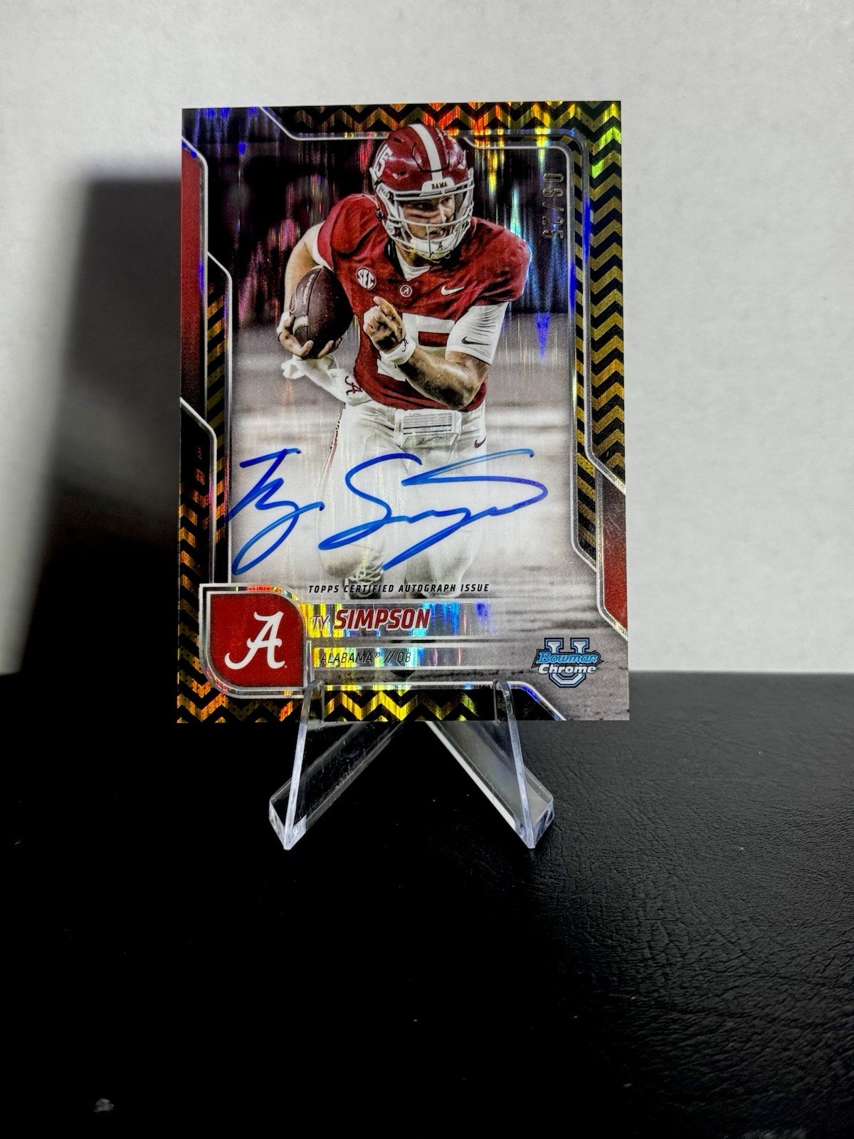 Ty Simpson 2025 Bowman University Chrome Auto Stealth Gold Variation SSP /25