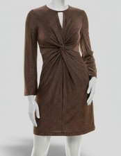 Taylor Women's Brown Lined Metallic Cutout Twist-Front Fit-Flare Dress Size 8