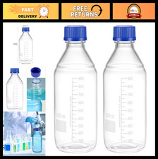 1000ml Glass Storage Bottles - 2 Pack Leakproof Round Media Bottles with Blue Ca