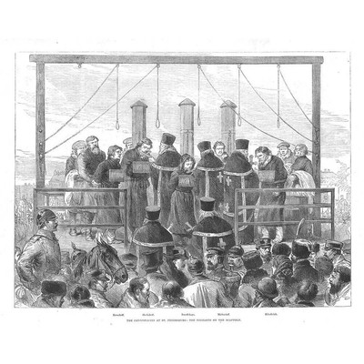 RUSSLAND Nihilisten auf dem Gerüst von St. Petersburg - antiker Druck 1881