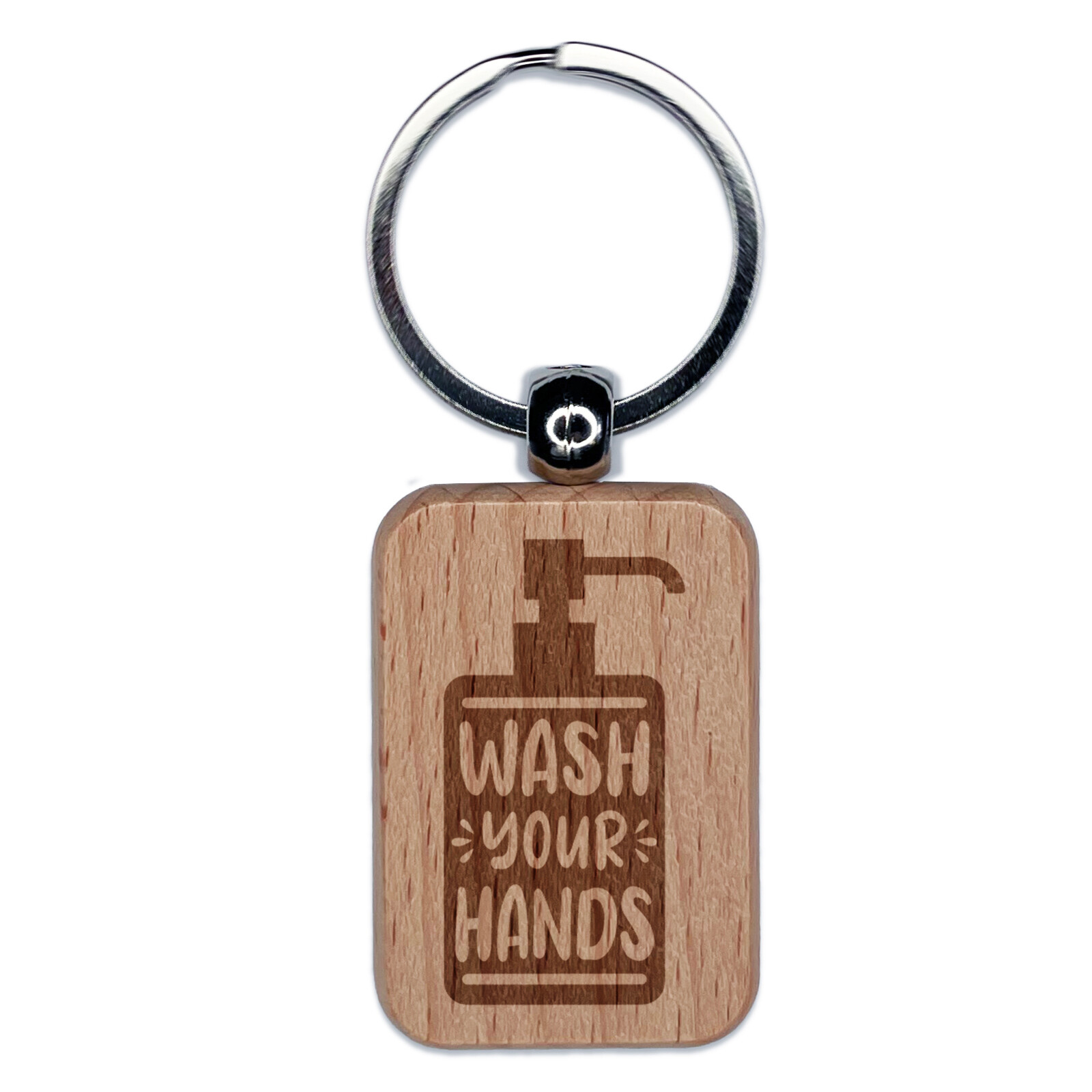 Personalized Wood Keychain with Hand Wash Reminder