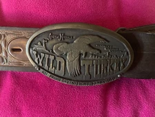 Austin Nichols Wild Turkey Belt Buckle with Belt SIze 34 Dk. Brown Leather