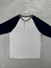 J.Crew Shirt Adult Medium Grey Colorblock Authentic Henley Thermal Sleepwear Men