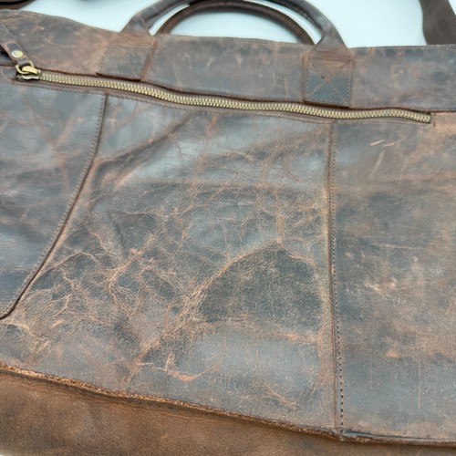 Leather Briefcase Laptop Bag Casual Messenger Top Handle Crossbody Distressed - Picture 3 of 22