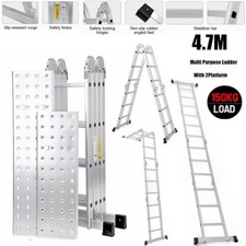 4.7M Heavy Duty Multi-Purpose Aluminum Telescopic Folding Ladder Extendable Step