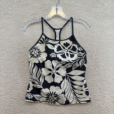 Y2K Vintage Tankini Swim Top Medium White Navy Tropical Floral Hawaiian Coconut
