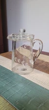 Floral Etched Glass Pitcher with Lid
