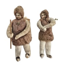 Antiker Christbaumschmuck, 2 Mädchen aus Watte, um 1900,  (# 17714)