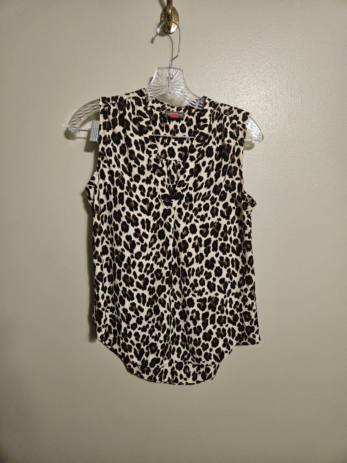 Vince Camuto Brown Black Leopard Animal Print V-neck Blouse Size XS