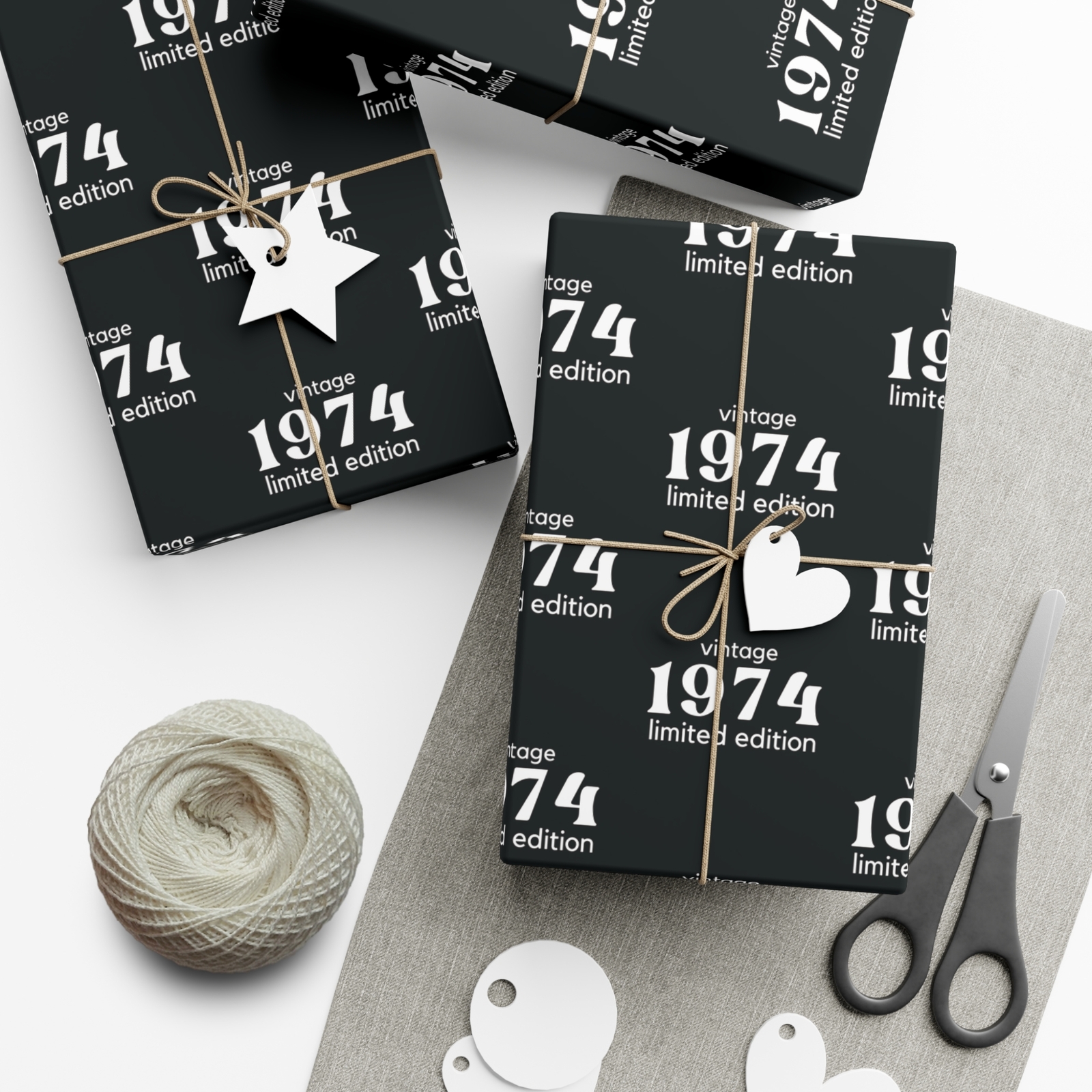 Roll, 50 Black Wrapping Paper, 1974 Year Gift