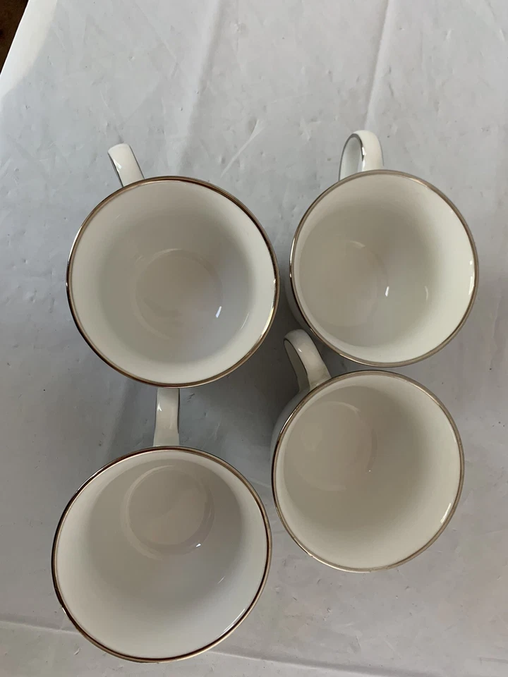 Royal Doulton Simply Platinum 4 Coffee Cups Fine Porcelain White Silver - Image 2 of 4