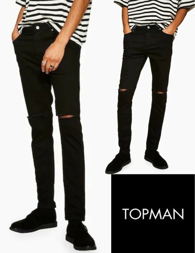 Topman Black Double Ripped Knee Stretch 