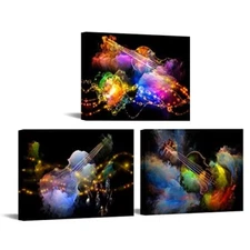 KREATIVE ARTS Color of Music Canvas Wall Art Musical Symbols 16x34 3 Panels