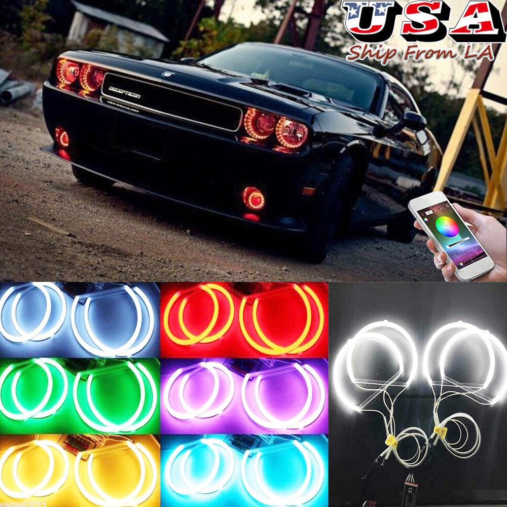 4Pcs Muti-Color LED Headlight Halo Ring Angel Eye For 2015-2024 Dodge Challenger